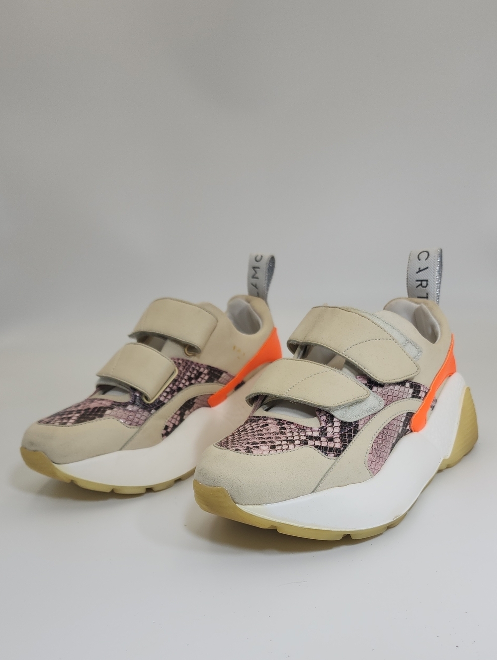 Stella McCartney Eclypse Pink Python/Orange Velcro Sneakers Size 36